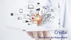  Presentation with network - Beautiful PPT layouts featuring demostrating tablet and network connection backdrop and a sky blue colored foreground