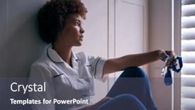  Presentation with nurse - PPT theme with demotivated-nurse-wearing-uniform-sitting background and a ocean colored foreground