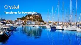  Presentation with sea port - Audience pleasing PPT layouts consisting of denia marina port and castle in alicante at spain mediterranean sea backdrop and a teal colored foreground