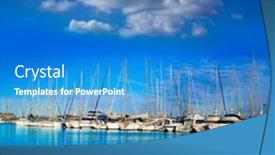  Presentation with marina - Beautiful theme featuring denia marina port in alicante spain with boats in a sunny blue day backdrop and a teal colored foreground