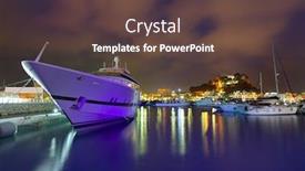  Presentation with marina - Slide deck having denia port sunset dusk in marina at alicante spain background and a tawny brown colored foreground