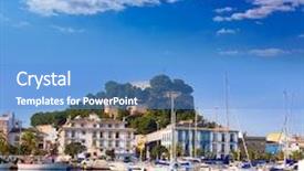  Presentation with marina - Audience pleasing theme consisting of denia port with castle hill and marina boats in alicante province spain backdrop and a teal colored foreground