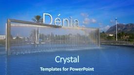  Presentation with welcome - Beautiful PPT theme featuring denia welcome sign fountain backdrop and a ocean colored foreground