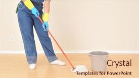  Presentation with mopping - Theme with denim chemical - woman in overalls mopping floor background and a lemonade colored foreground