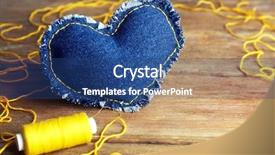  Presentation with thread - Cool new PPT theme with denim heart and thread on wooden background backdrop and a ocean colored foreground