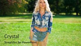  Presentation with jeans denim - Cool new PPT theme with denim jacket and shorts fashion backdrop and a yellow colored foreground