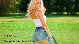  Presentation with jeans denim - Colorful PPT layouts enhanced with denim jacket and shorts fashion backdrop and a yellow colored foreground