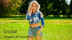  Presentation with jeans denim - Beautiful theme featuring denim jacket and shorts fashion backdrop and a gold colored foreground