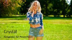  Presentation with jeans denim - PPT layouts with denim jacket and shorts fashion background and a  colored foreground