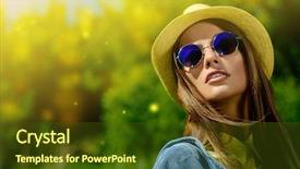  Presentation with fashion show entertainment - PPT theme having denim jeans - beautiful smiling girl wearing casual background and a tawny brown colored foreground