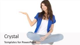  Presentation with sitting teddy bear isolated - Slide set featuring denim jeans - isolated young woman sitting background and a white colored foreground