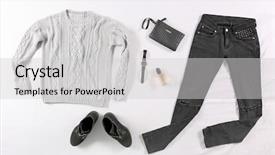  Presentation with jeans denim - Cool new presentation theme with denim jeans - modern clothes on bed backdrop and a light gray colored foreground