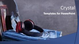  Presentation with texture jeans texture denim - Beautiful presentation design featuring denim-jeans-and-earphones backdrop and a gray colored foreground