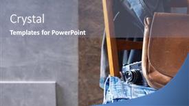  Presentation with leather bag - Amazing slide deck having denim-jeans-and-old-leather backdrop and a gray colored foreground