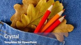 Presentation with oak - Colorful PPT layouts enhanced with denim pocket with red pencils backdrop and a ocean colored foreground