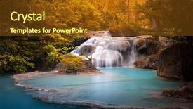  Presentation with falls - Beautiful presentation design featuring dense forest and scenic waterfall backdrop and a tawny brown colored foreground