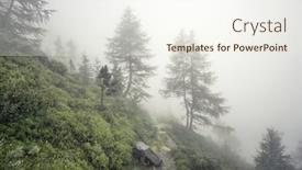  Presentation with scenic - Slide set with dense-mist-covering-scenic-alpine background and a sky blue colored foreground
