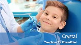  Presentation with dentist - Colorful theme enhanced with dentist examining little boy's backdrop and a teal colored foreground