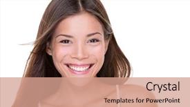  Presentation with happy smiling woman dental health - Colorful PPT theme enhanced with dental - asian beauty happy healthy woman backdrop and a coral colored foreground