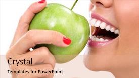 Presentation with green apple - Slides having dental - closeup of the face background and a coral colored foreground