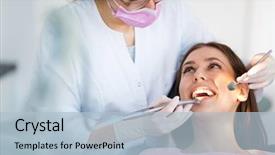  Presentation with dental office - Beautiful PPT theme featuring dental - dentist and patient in dentist backdrop and a light blue colored foreground