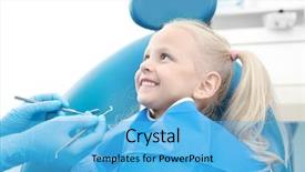  Presentation with dentist - Presentation design consisting of diagnosis dental - dentist examining little girl's teeth background and a light blue colored foreground