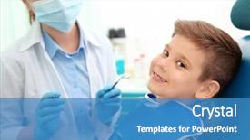  Presentation with dentist - Slide deck consisting of dental - dentist examining little boy's teeth background and a teal colored foreground