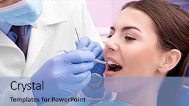  Presentation with dentist - Beautiful PPT layouts featuring diagnosis dental - dentist examining patient's teeth backdrop and a light blue colored foreground