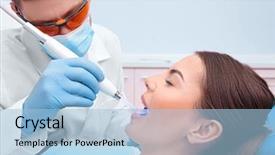  Presentation with patient centered care - Beautiful slide set featuring diagnosis dental - dentist examining patient's teeth backdrop and a light blue colored foreground