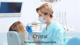  Presentation with pharmacy clinic - Cool new presentation theme with diagnosis dental - dentist examining patient's teeth backdrop and a light blue colored foreground