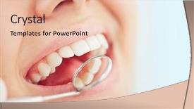  Presentation with mouth - Colorful presentation design enhanced with dental - open mouth of woman backdrop and a lemonade colored foreground