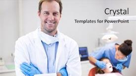  Presentation with dentist - PPT layouts consisting of dental - portrait of dentist standing background and a light gray colored foreground