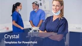  Presentation with army nurse - Presentation theme having dental - smiling nurse with arms crossed background and a ocean colored foreground