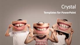  Presentation with mouth - PPT theme enhanced with dental - three children holding a picture background and a gray colored foreground