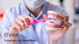  Presentation with dentist - Beautiful PPT layouts featuring dental - woman dentist practicing work backdrop and a light blue colored foreground