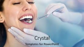  Presentation with teeth - Beautiful PPT layouts featuring dental - woman having teeth examined backdrop and a light blue colored foreground