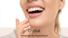  Presentation with oral hygiene - Cool new PPT theme with dental - young beautiful woman smiling backdrop and a coral colored foreground