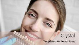  Presentation with teeth - PPT theme with dental - young woman choosing color background and a soft green colored foreground