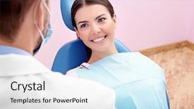  Presentation with clinic - Beautiful PPT layouts featuring dental - young woman visiting dentist backdrop and a white colored foreground
