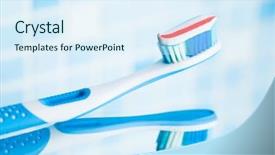  Presentation with red stripe - Beautiful PPT layouts featuring dental aesthetics - toothbrush with red stripe toothpaste backdrop and a sky blue colored foreground