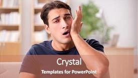  Presentation with pain - Amazing presentation design having dental anxiety - young handsome man suffering backdrop and a coral colored foreground