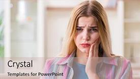  Presentation with woman in pain - Cool new presentation with dental anxiety - young woman suffering with pain backdrop and a soft green colored foreground