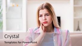  Presentation with woman in pain - PPT theme consisting of dental anxiety - young woman suffering with pain background and a  colored foreground