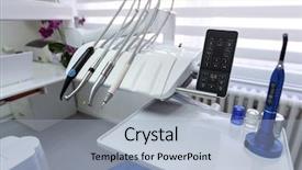  Presentation with dental - Colorful theme enhanced with dental apparatus for repairing teeth backdrop and a light blue colored foreground