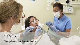  Presentation with water treatment - Cool new presentation design with dental assistant - nurse assisting dentist to water backdrop and a soft green colored foreground