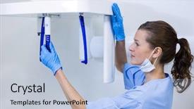  Presentation with dental assistant - Beautiful PPT theme featuring dental assistant adjusting x-ray backdrop and a light blue colored foreground