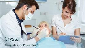  Presentation with dental assistant - Cool new PPT layouts with dental assistant during apprenticeship taking backdrop and a sky blue colored foreground