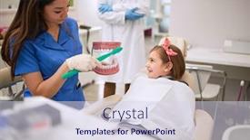  Presentation with dental assistant - Presentation theme with dental-assistant-on-jaw-model background and a sky blue colored foreground