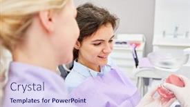  Presentation with dental assistant - Colorful theme enhanced with dental-assistant-shows-patient backdrop and a sky blue colored foreground