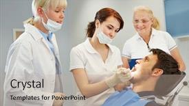  Presentation with dental assistant - PPT layouts featuring dental assistant taking approbation test background and a mint green colored foreground